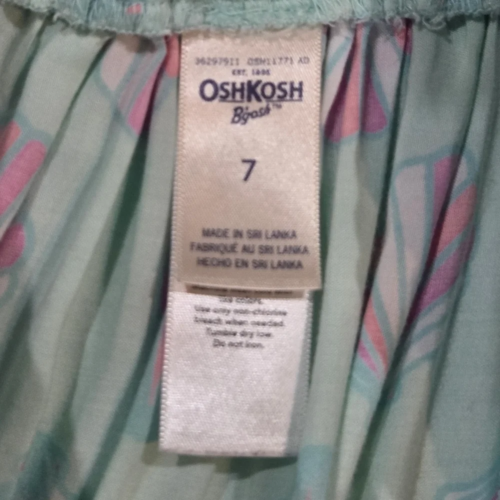 OshKosh B'gosh Girls Pink & Green Seashell Asymmetric Highlow A-Line Skirt Sz 7